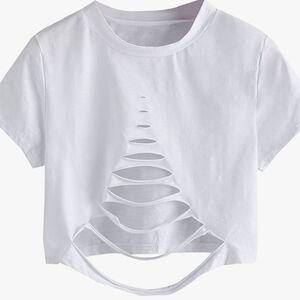 Shein Slashed Crewneck‎ S/S Top- White